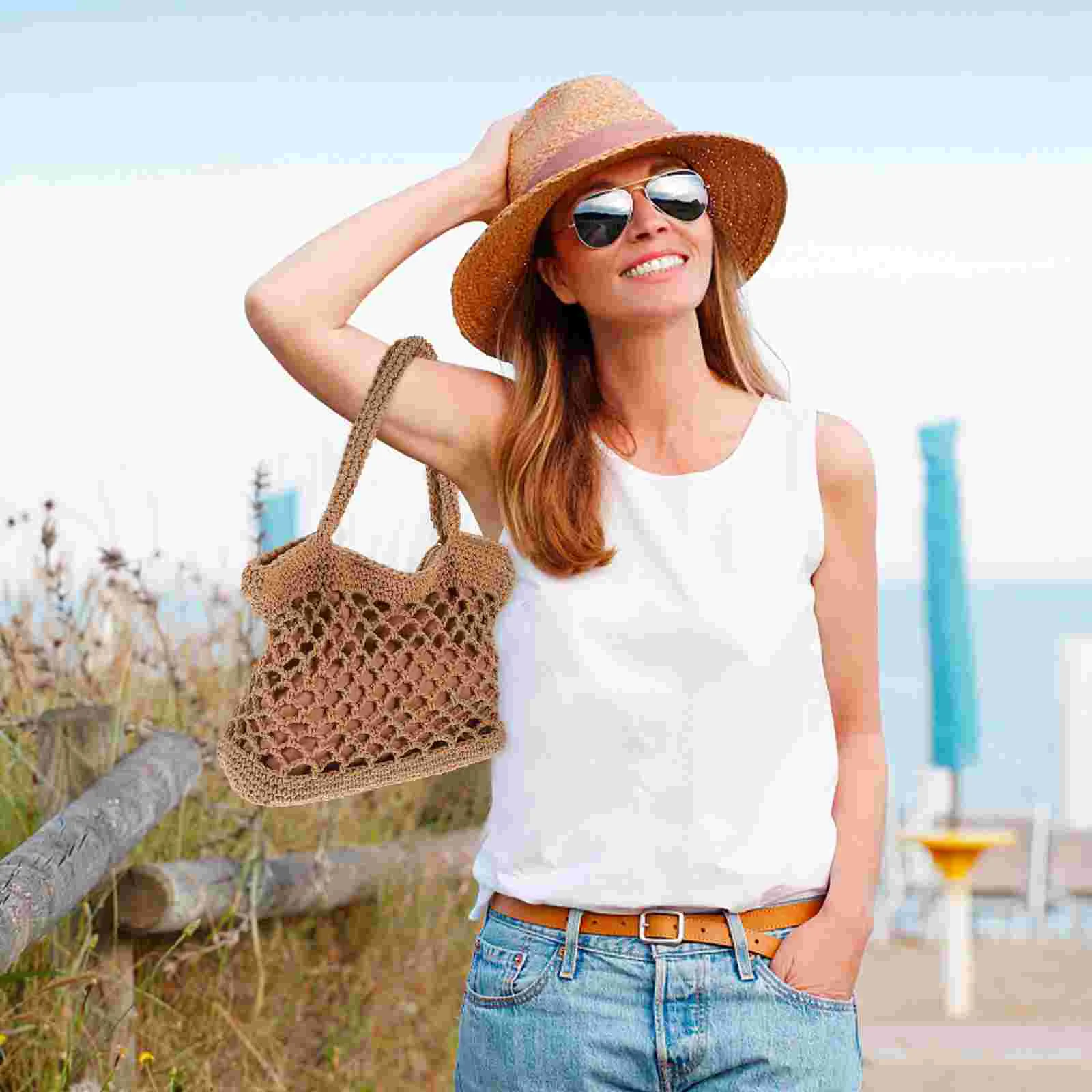 Bagshoulder Beach Bags Wovenstraw Tote Summer Crochetcotton Handbags Handbag Crossbody Messenger Shopping Hobos Crocheted Purses