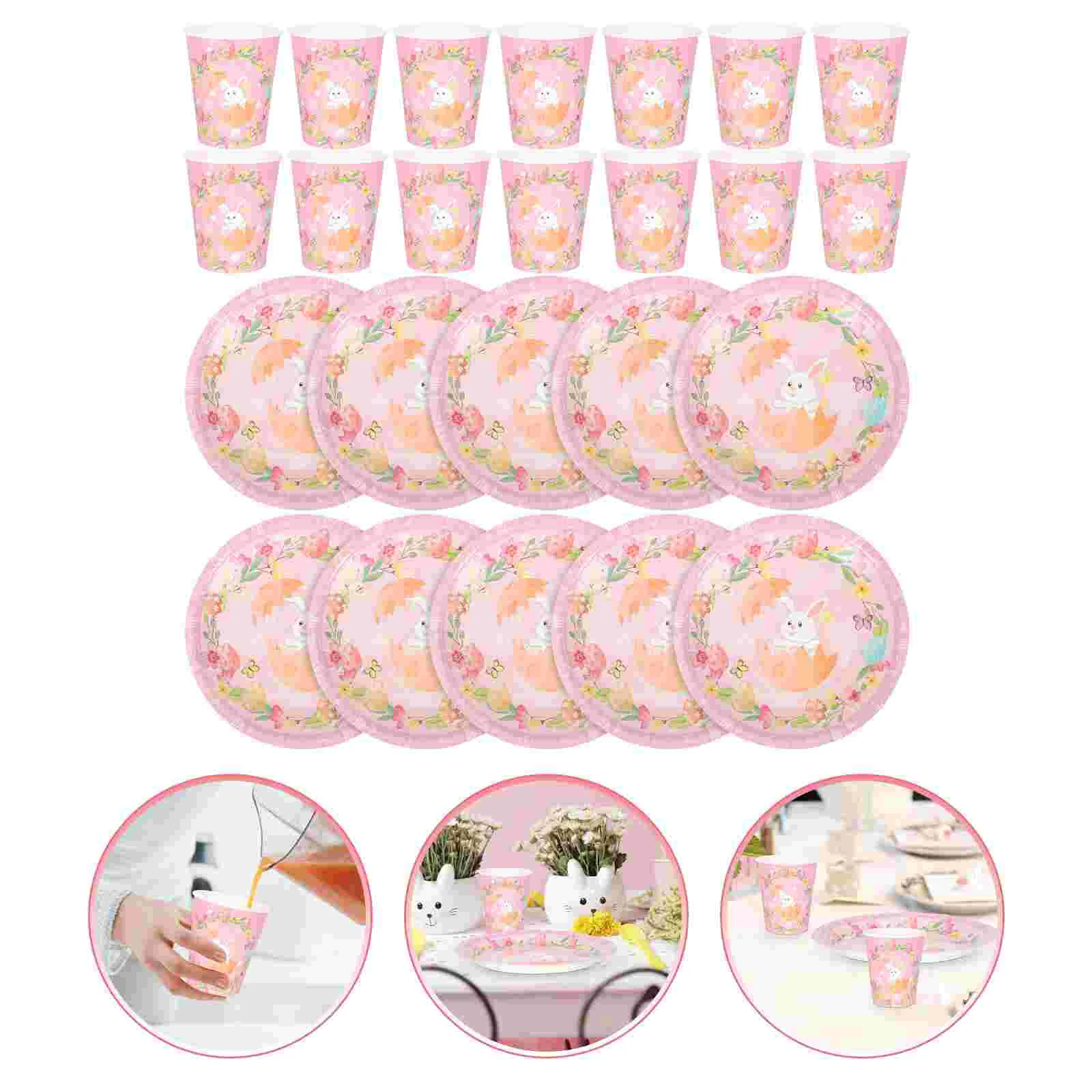 

1 Set of Creative Convenient Rabbit Pattern Lovely Exquisite Paper And Cups Party Decorations for Easter Party