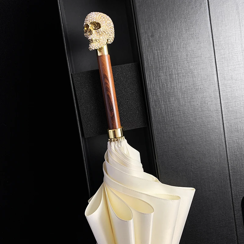 

Двухслойный Зонт, мужской роскошный Ветрозащитный Зонт с длинной ручкой, водонепроницаемый зонтик с черепом, товары для дома