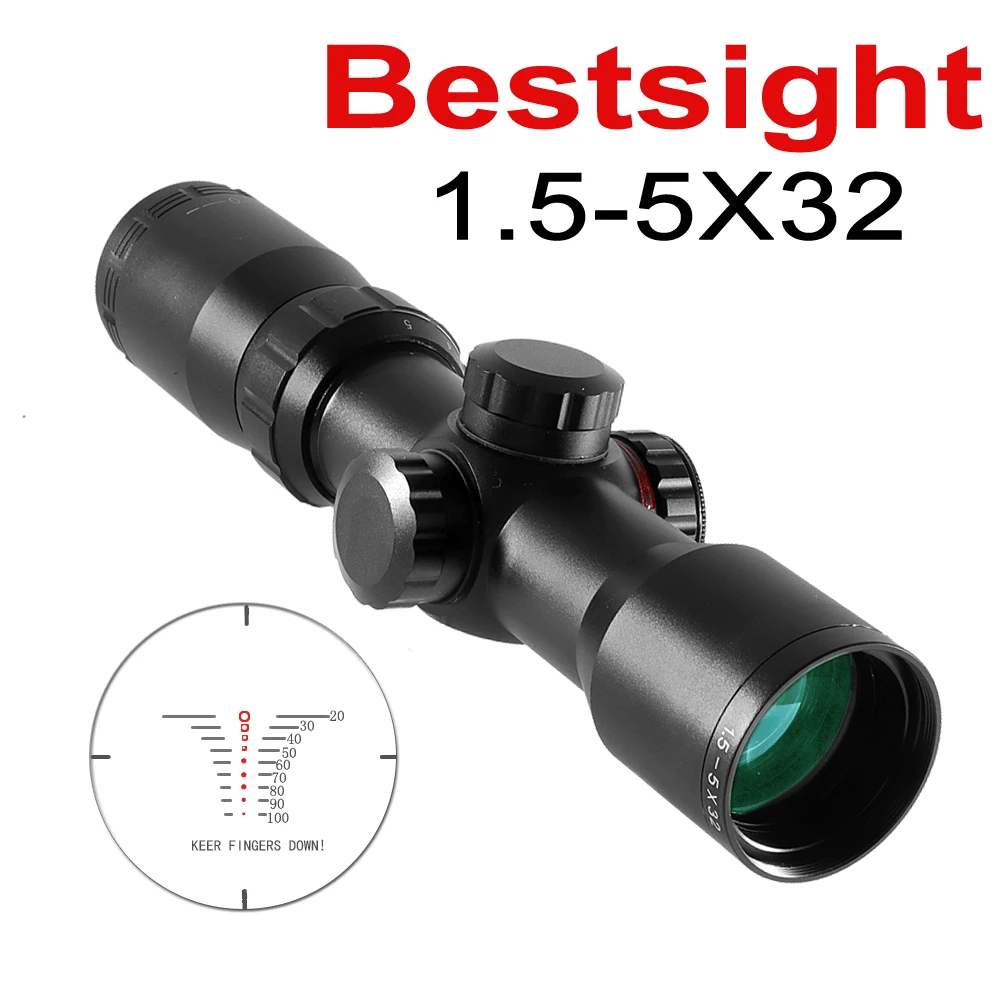 

1.5-5X32 Scope IRG Crossbow Short Hunting Riflescope Red Dot Green Illuminated Optical Sight Range Finder Reticle