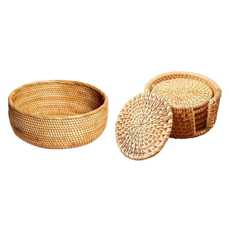 

Большая сделка, 1 набор изоляционных ковриков, креативный Набор ковриков для чашек, чайных чашек и места и 1 шт. плетеная корзина для фруктов ...