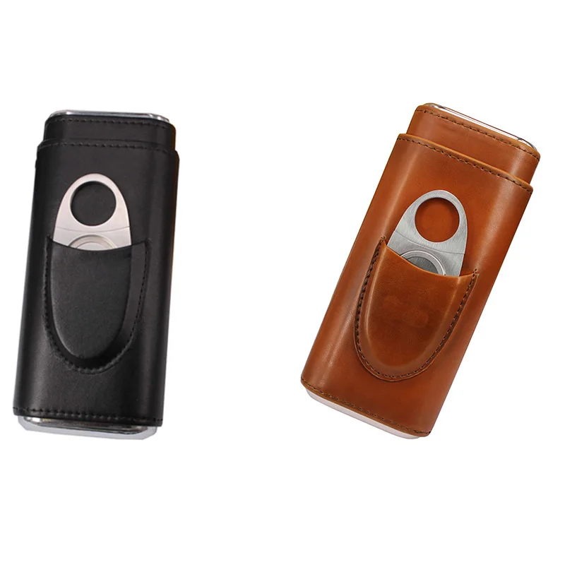 

Three Finger Cigar Box Two End Hardware Belt Cigar Scissors Cigar Leather Case Portable Cigar Box