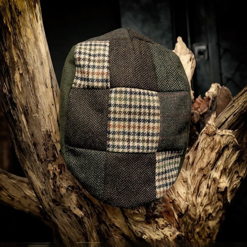 Vintage Peaked Cap Plaid Wool Newsboy Hat Unisex England Style