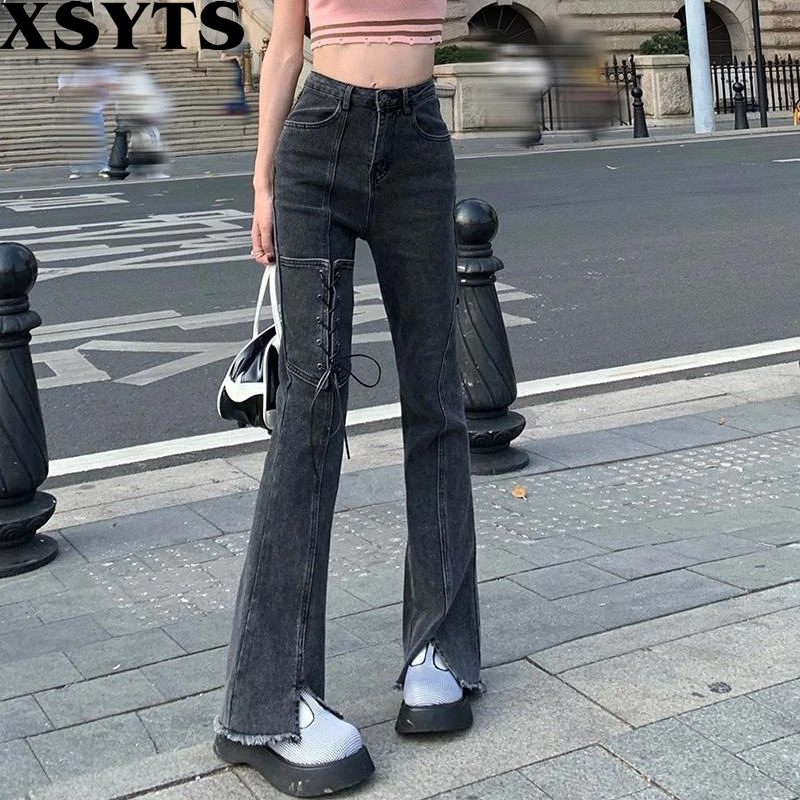 

Casual Jeans Mujer Women 2022 Spring Autumn High Waist Design Sense Bandage Wide Leg Denim Pants Fashion Cowboy Baggy Trousers