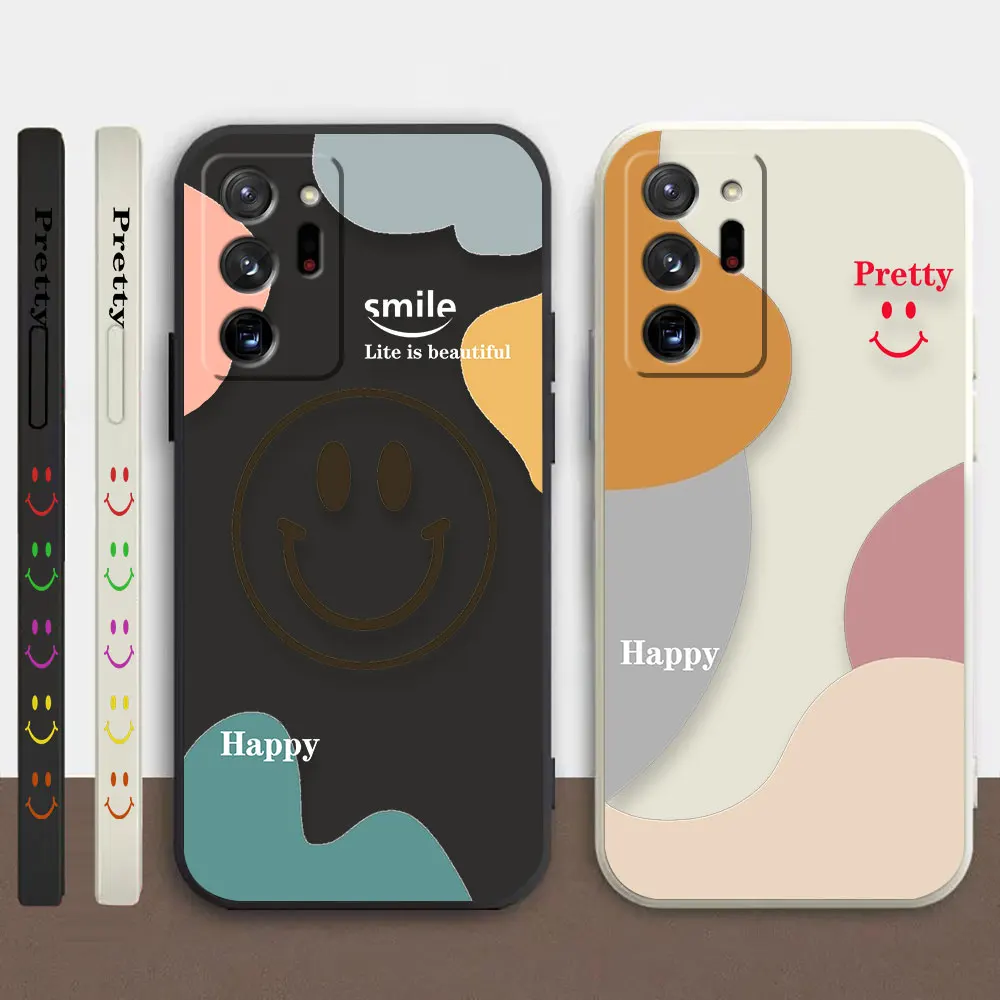 

Case For Samsung Galaxy A30 A20S A10S A14 Note 20 10 9 Pro Plus Lite Ultra 4G 5G Liquid silicone Case Happy Pretty Smiling Face