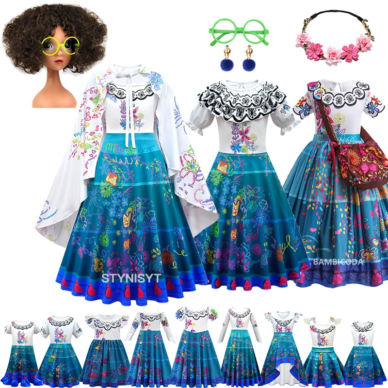 

Girls Princess Dresses Cosplay Costume Birthday Party Carnival Halloween Party Clothes with Fashion Cartoon Flowers Charm