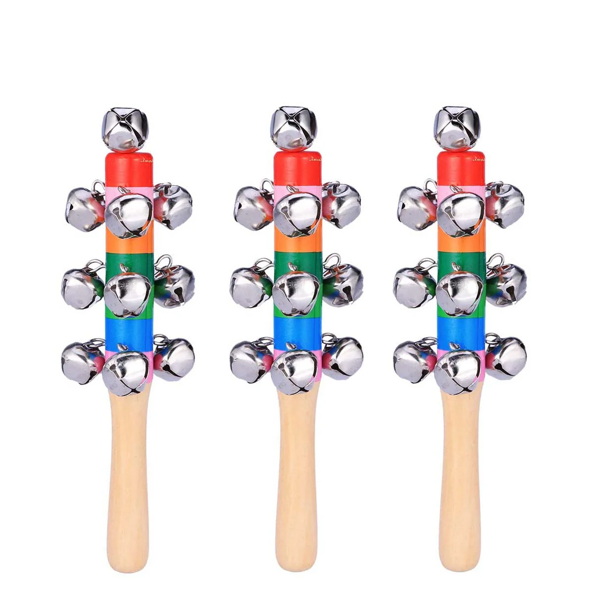 

Bells Jingle Hand Wooden Handle Instrument Musical Children Sleighbaby Toys Shaker Stick Rainbowchristmas Bellcowbell Slay All
