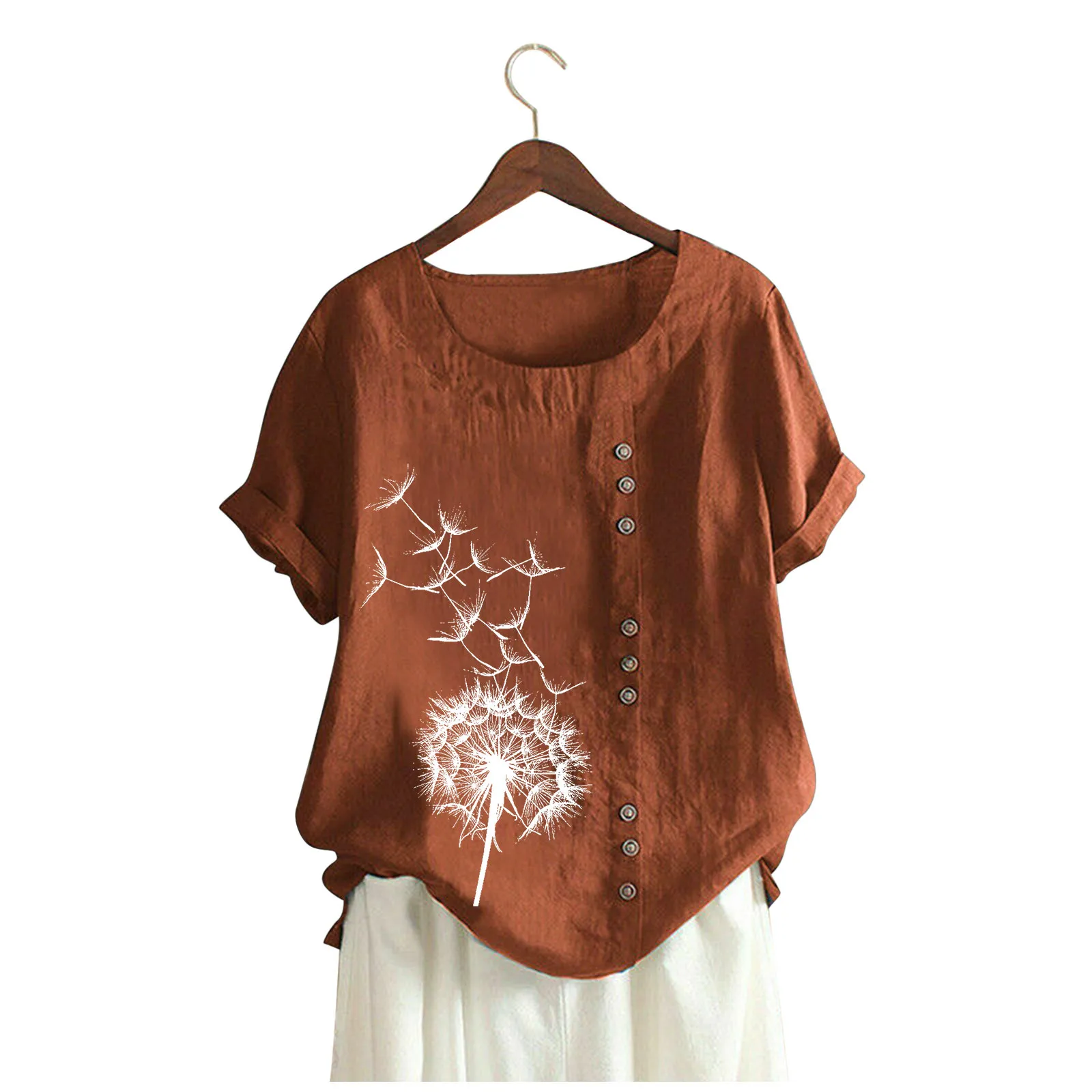 

Linen T-shirt Cotton And Casual Sleeve Women Loose Short Women's Blouse