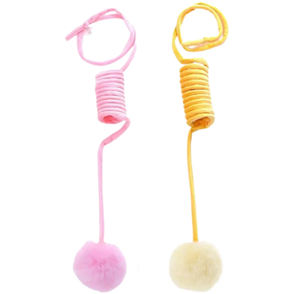 

2 Pcs Pet Cat Toy Suction Cup Plush Crinkle Ball Toys String Spring Rabbit Fur Fuzzy Balls Cats