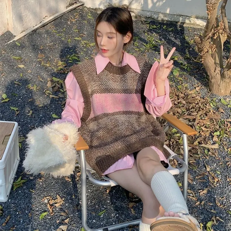 Женский винтажный свитер Y2k жилет женская розовая рубашка в Корейском стиле