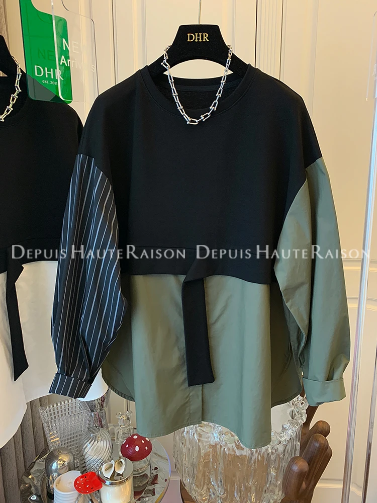 

Женский винтажный свитшот в стиле пэчворк с круглым вырезом и длинным рукавом