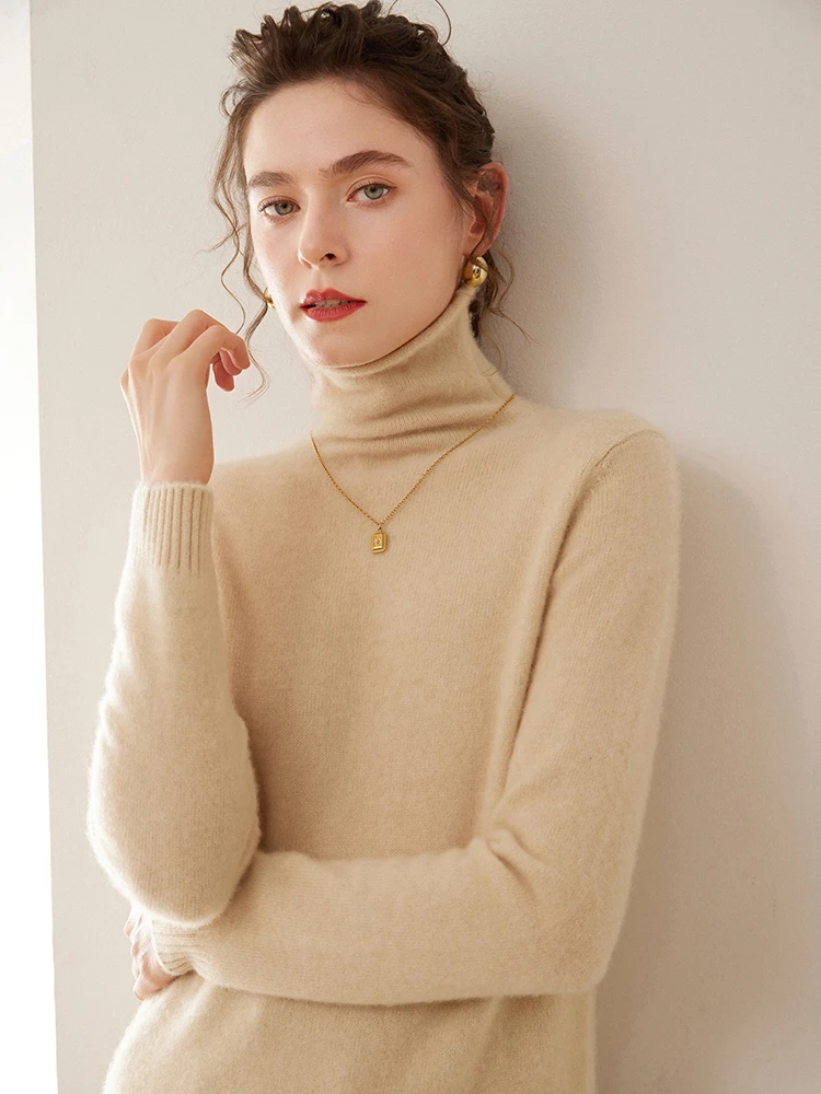 Женский осенне-зимний кашемировый свитер 100% водолазка с длинным рукавом пуловер