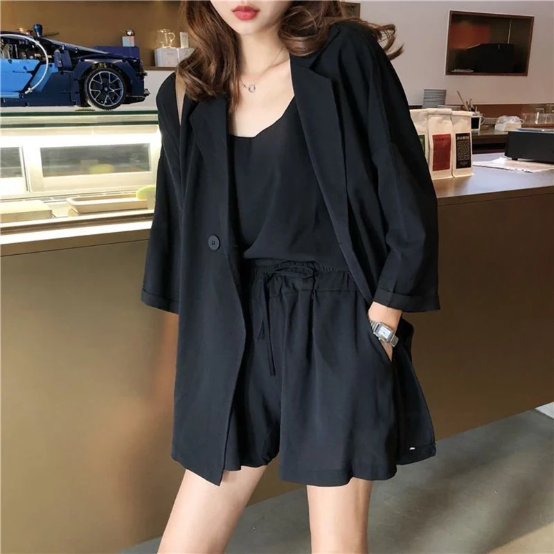

New Suits Women Blazers Camisole Short Suit Sets Three-piece Blazer Summer Crop Top and Pants Jumpsuit Set Casual Suits Outfits
