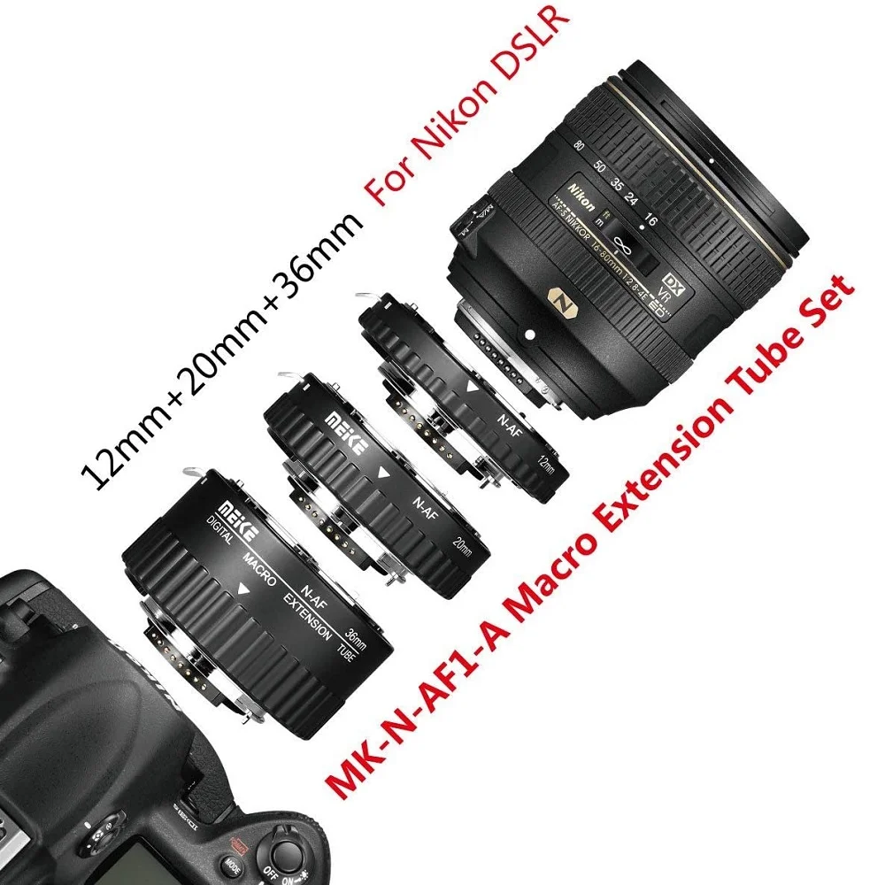 Фото Meike Electronic Auto Foucs Macro удлинительное кольцо для Nikon F Mount D80 D90 D300 D500 D780 D800 D850 D3100 D3200 D3400 D5000 №4