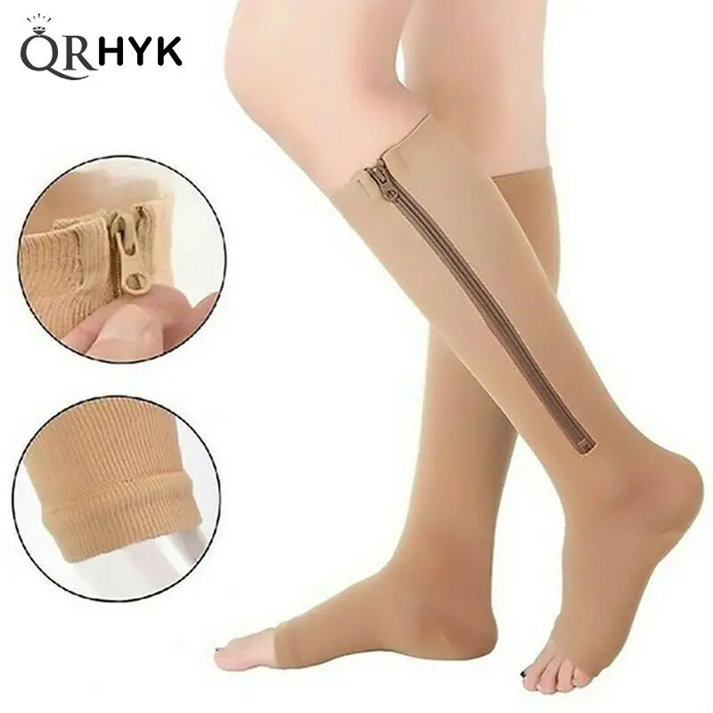 Носки компрессионные унисекс высокие эластичные с молнией открытым носком для