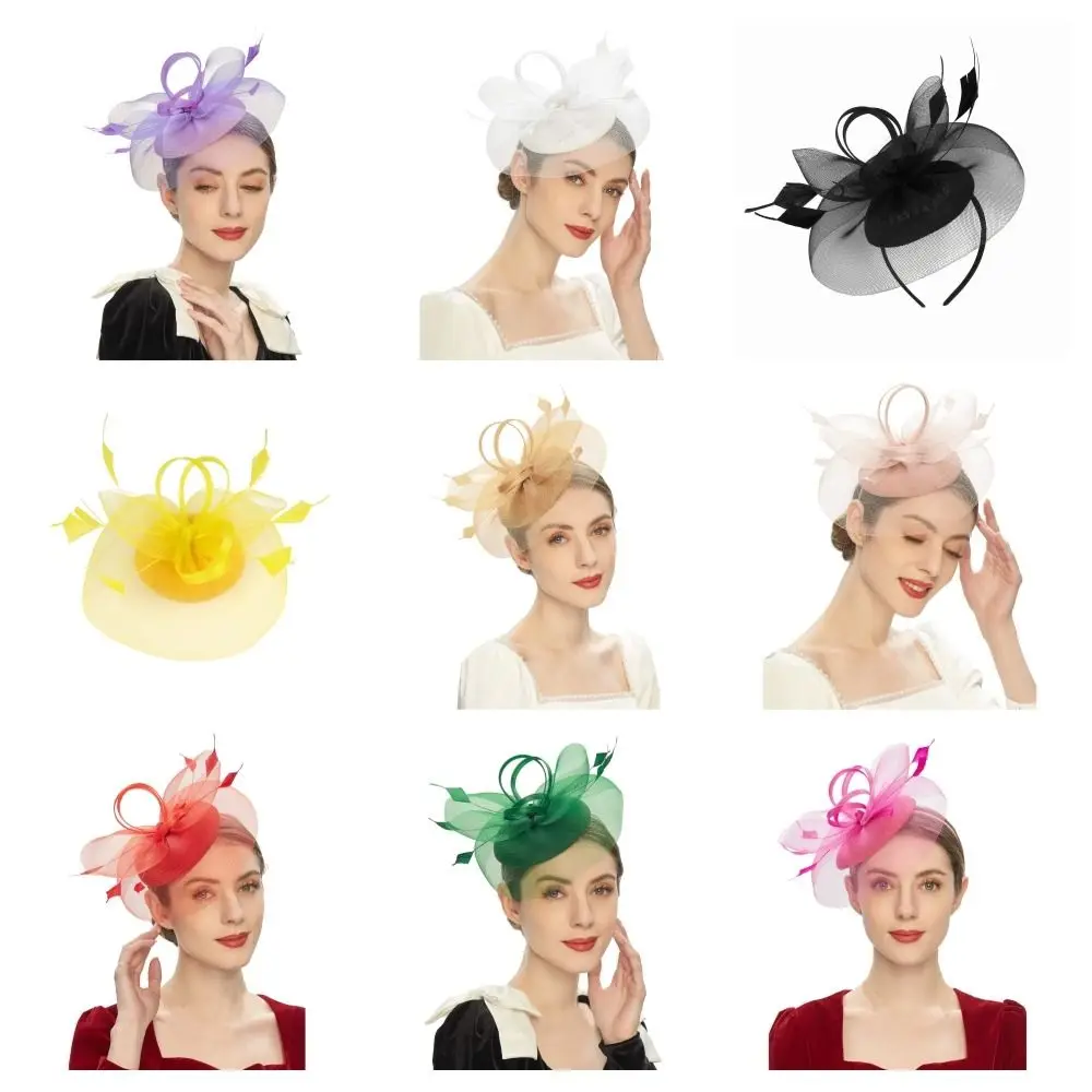 Модная сетчатая шляпа с перьями изысканная элегантная вуаль головной убор милый