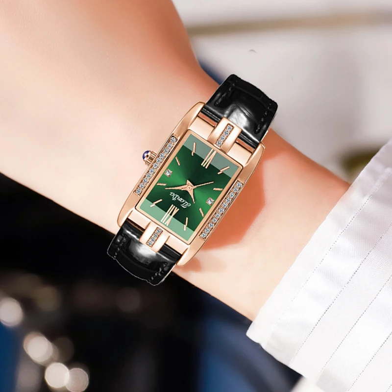 JLANDA 2023 Fashion Square Green Dial Ladies Exquisite Atmosphere Luxury Quartz Watch Stainless Steel Strap Waterproof Watches