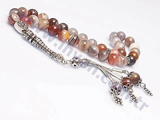 IQRAH Agate (Bostwana) Stone Rosary (925 Sterling Lunar)