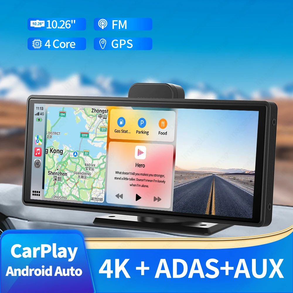 

Latest 10.26 Inch 4K Dash Cam Wireless CarPlay Android Auto WiFi Car DVR Dashboard AUX GPS FM Rear View Camera Video Recorder