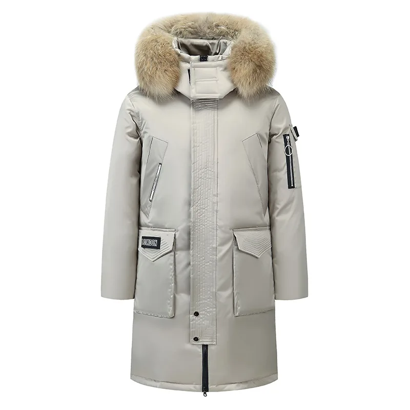 2022 Winter Male Casual Long Parka Overcoat Outdoor Multi Pocket Warm Thick Men White Duck Down Jacket Hooded Puffer Coats