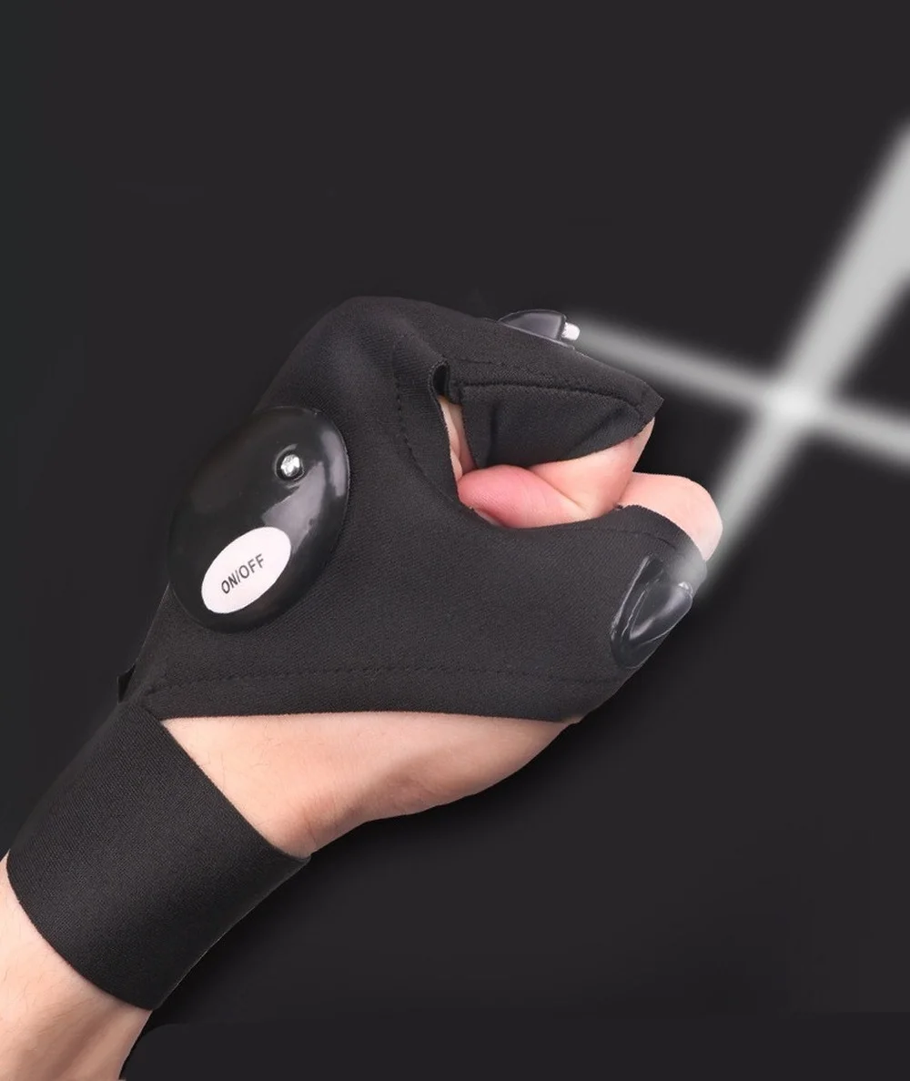 

Night Light Waterproof Fishing Gloves with LED Flashlight Rescue Tools Outdoor Gear Cycling Practical Durable Fingerless Gloves