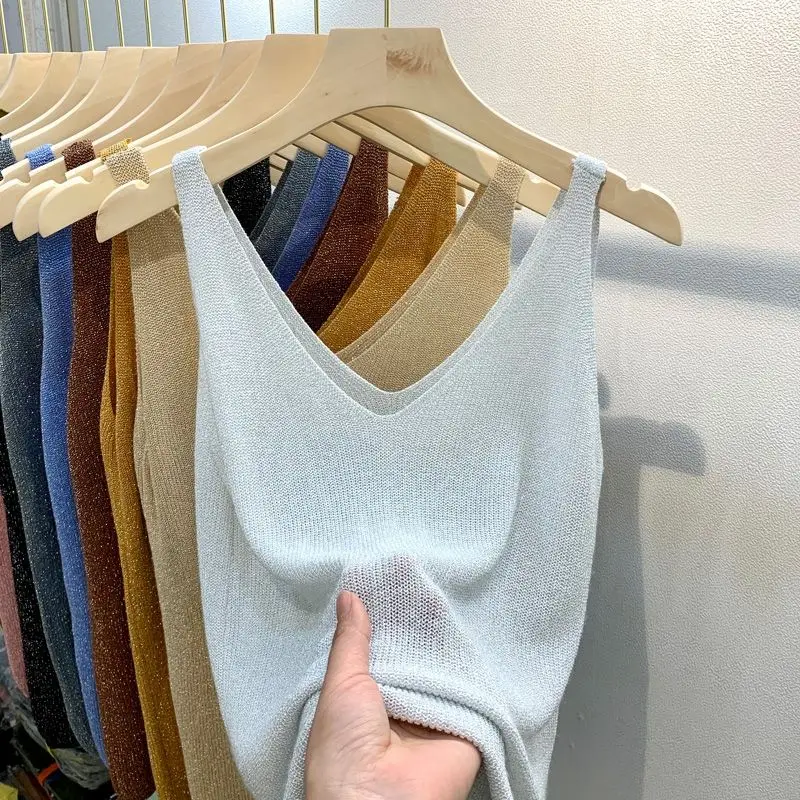 

Women Vest Knit Summer Seamless Ice Silk Vest Women Wear Undershirt Underwear All Match Casual Tank Tops Women Blouse Camis G68
