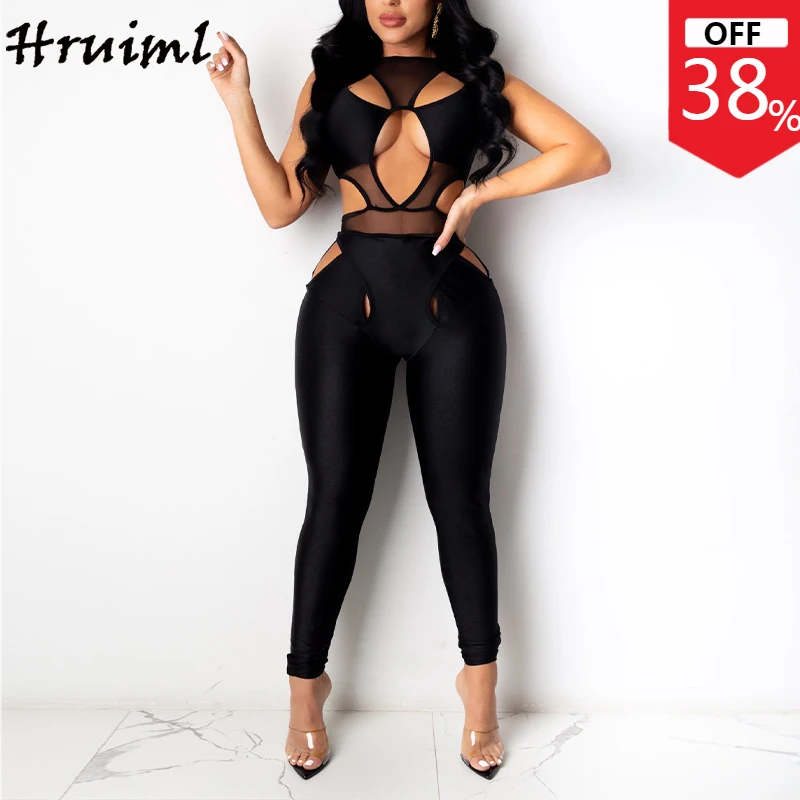 

Fall Clothes for Women 2022 Fashion Sexy Bodysuit Female Jumpsuit Sleeveless Hollow Out Romper Black Playsuit Party Clubwear