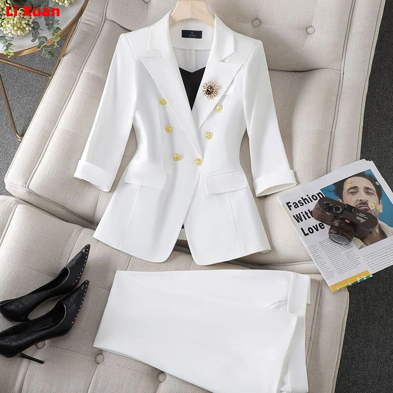 New Elegant Women Formal Suits For 2023 Summer High Quality Fashion Slim Casual Blazer And Pants Office Ladies Work Wear