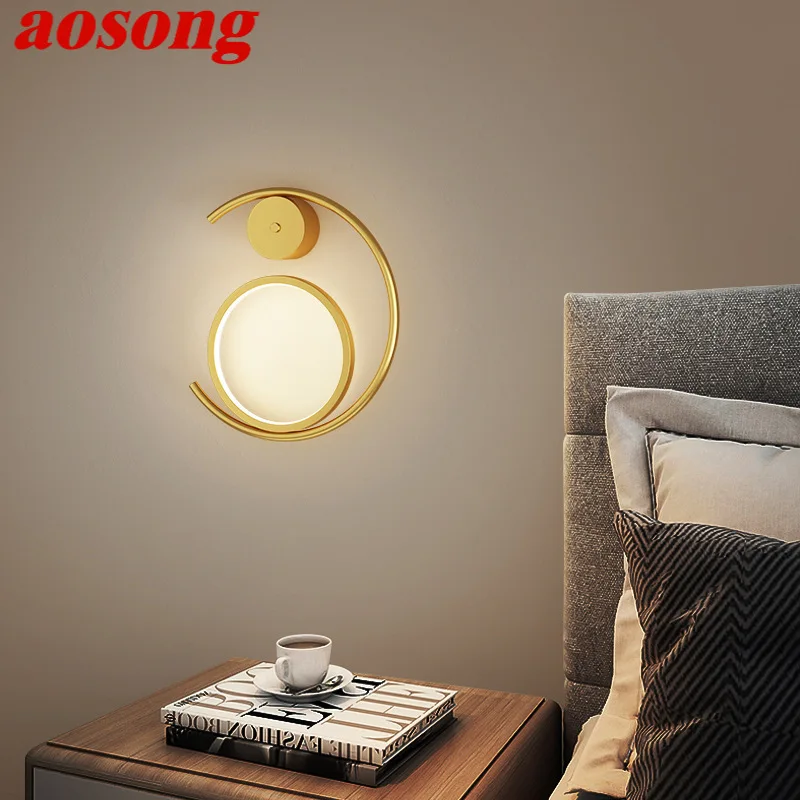 

AOSONG Contemporary Simple Wall Lamp LED Creative Luxury Design Gold Sconce Light for Home Living Room Bedroom Bedside Decor