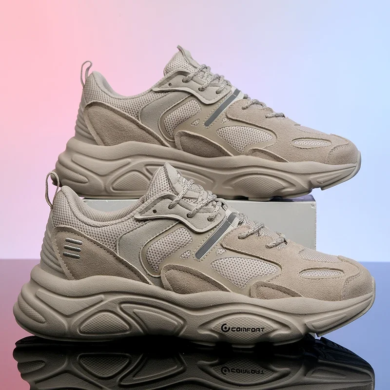 Кроссовки мужские из натуральной кожи спортивная обувь на платформе сетчатые