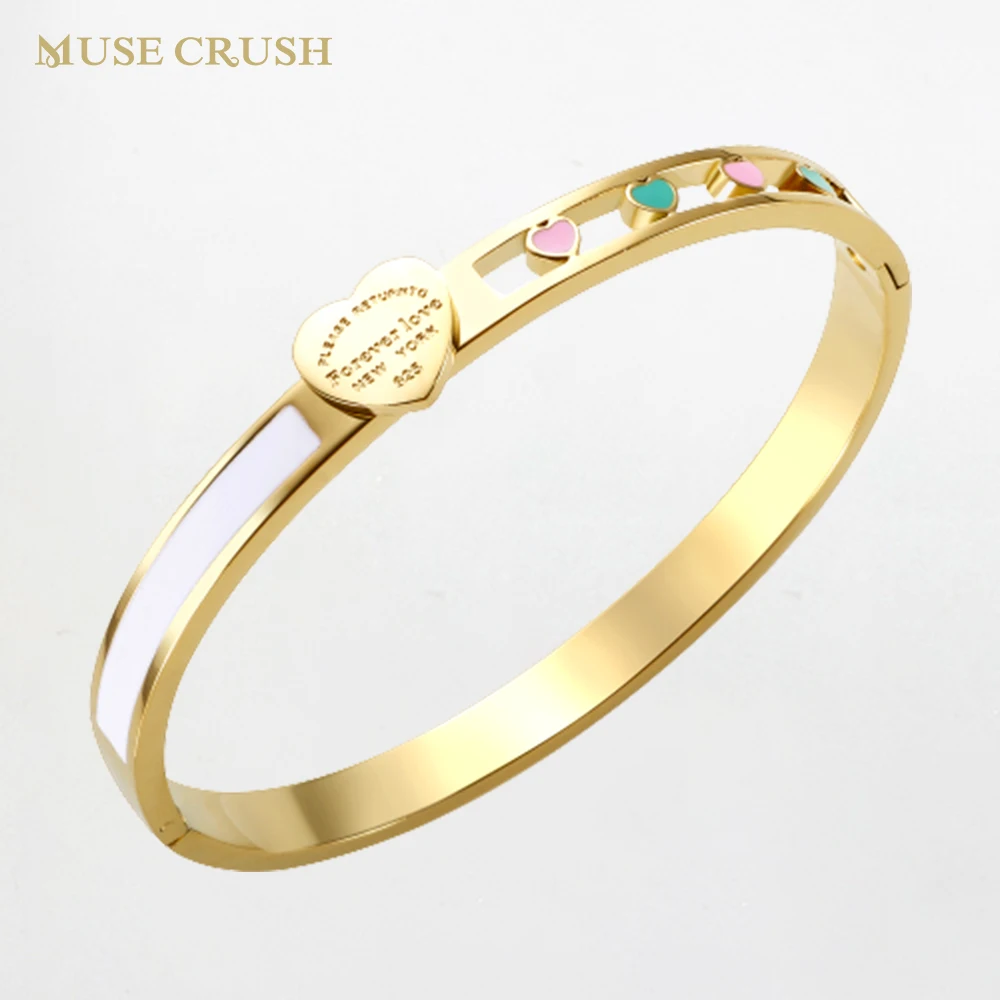 

Muse Crush Stainless Steel Bracelet for Women Enamel Heart Hollow Bracelets Bangle Wedding Party Couple Jewelry Gift Wholesale