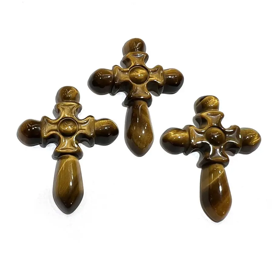 

Tiger Eye Stone Hand Carved Cross Charm Pendant for Necklace Making Crystal Gemstone Energy Healing Reiki Jewelry