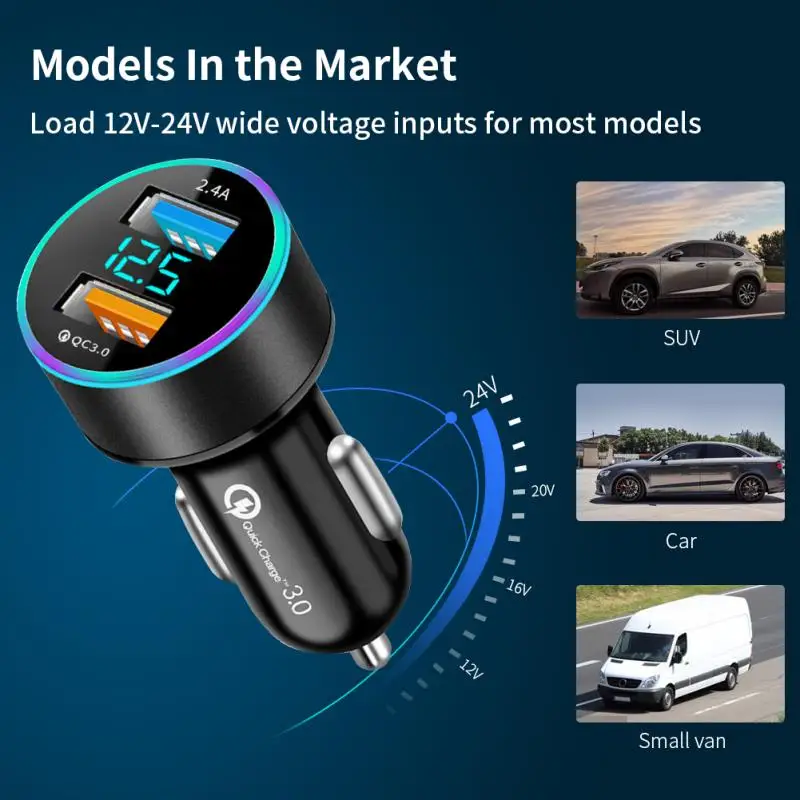 

Car Charger Fast Charging Multifunctional Dual Usb Digital Display 12V-24V Car Mobile Charger Interior Parts Cigarette Lighter