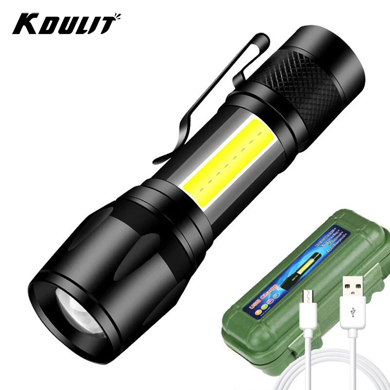 Built In Battery Q5 Portable Mini Led Flashlight Zoom Torch COB Lamp 2000 Lumens Adjustable Penlight Waterproof for Outdoor