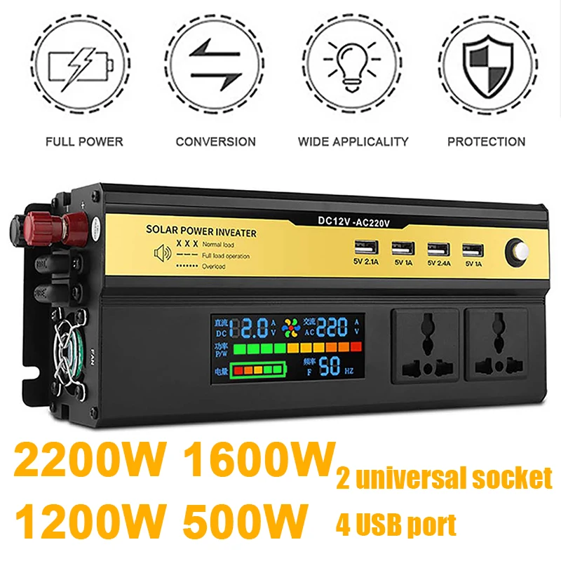 

Автомобильный преобразователь напряжения, 1000 Вт, 2000 Вт, модифицированный дисплей, от 12 В постоянного тока в 220 В переменного тока, USB-трансфор...