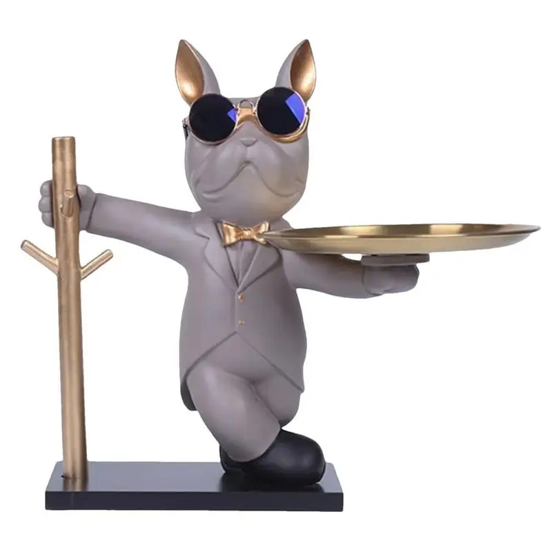 

Bulldog Tray Statue Resin Dog Butler Sculpture With Storage Tray Entrance Desktop Ornaments Doorway Home Decor For Keys