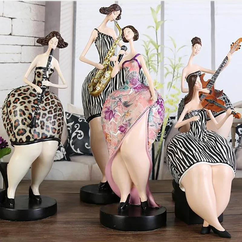 

Abstract Guitar Violin Band Fat Lady Sculpture Music Character Art Figurines Resin Art&Craft Modern Simple Home Decoration model