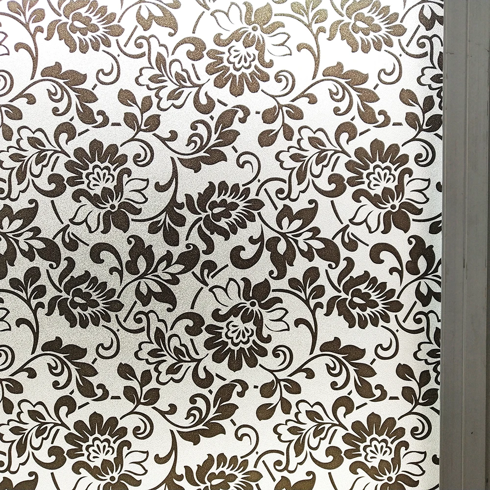 

90x300 Cm Black Flowers Decorative Window Film Opaque Self Adhesive Film Frosted Window Foil Heat Control Window Covers Stained