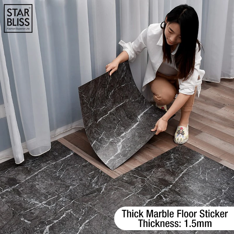 Simulated Thick Marble Tile Floor Sticker PVC Waterproof Self-adhesive Living room Toilet Kitchen Home Floor Decor Wall sticker