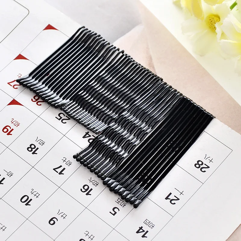 

60 Pcs/lot Popularity Simple Wavy Hair Ornaments 4.5CM Black Hairpin Word Folder Hair Accessories Headwear Ball Tip