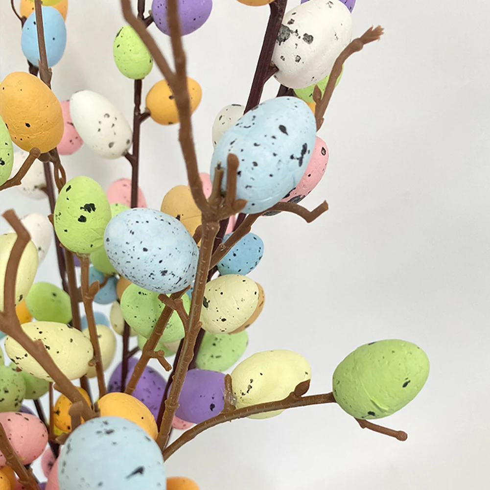 

1 Pcs Easter Egg Tree Branch Colorful Painted Foam Eggs Green Leaves Simulation Flower For Home Decor Easter Party Ornaments