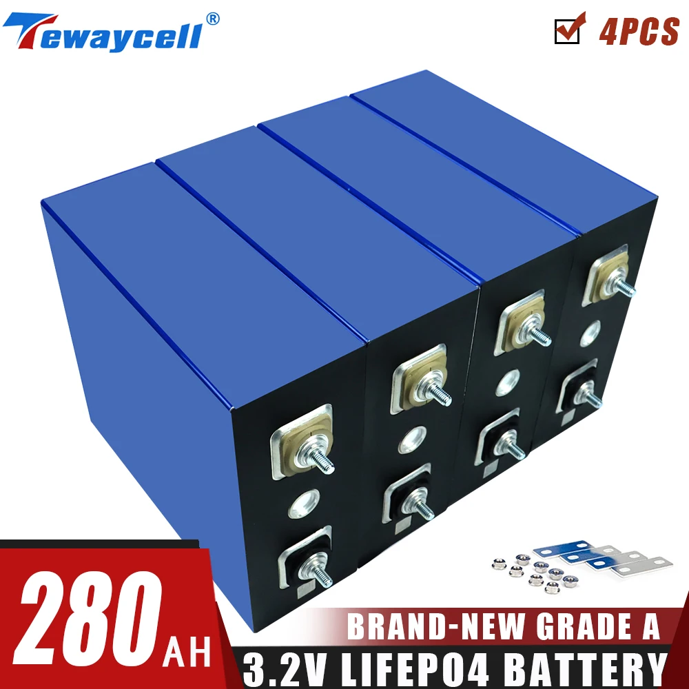 

4PCS 3.2V 280Ah Lifepo4 Cell 12V Battery Pack Brand New Grade A Lithium Iron Phosphate Prismatic Cells New Solar EU US TAX FREE
