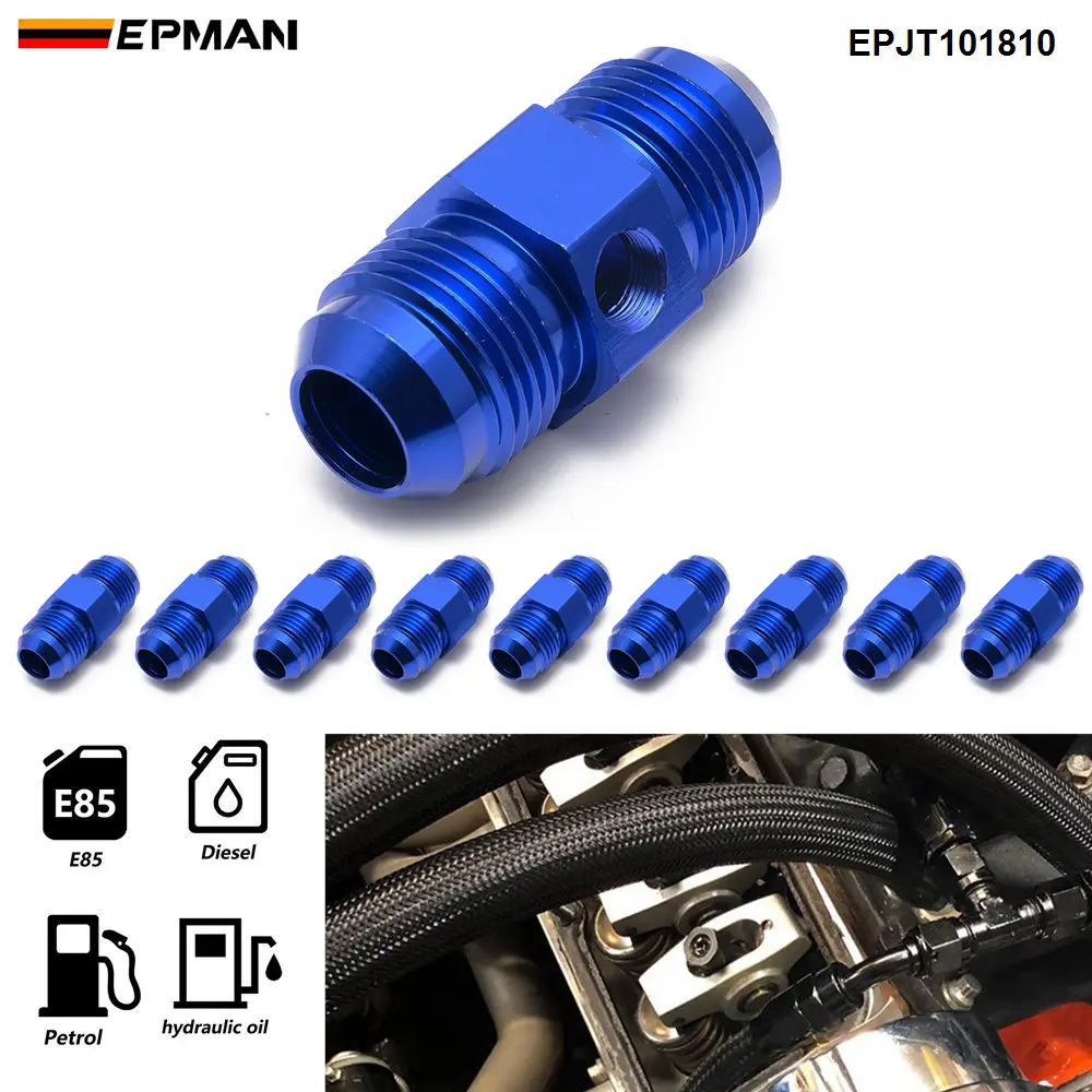 

10 шт., алюминиевый топливный датчик давления EPMAN 10 шт, 1/8 дюйма NPT фитинг-датчик-10AN Male To -AN10 Male Flare Union Blue EPJT101810