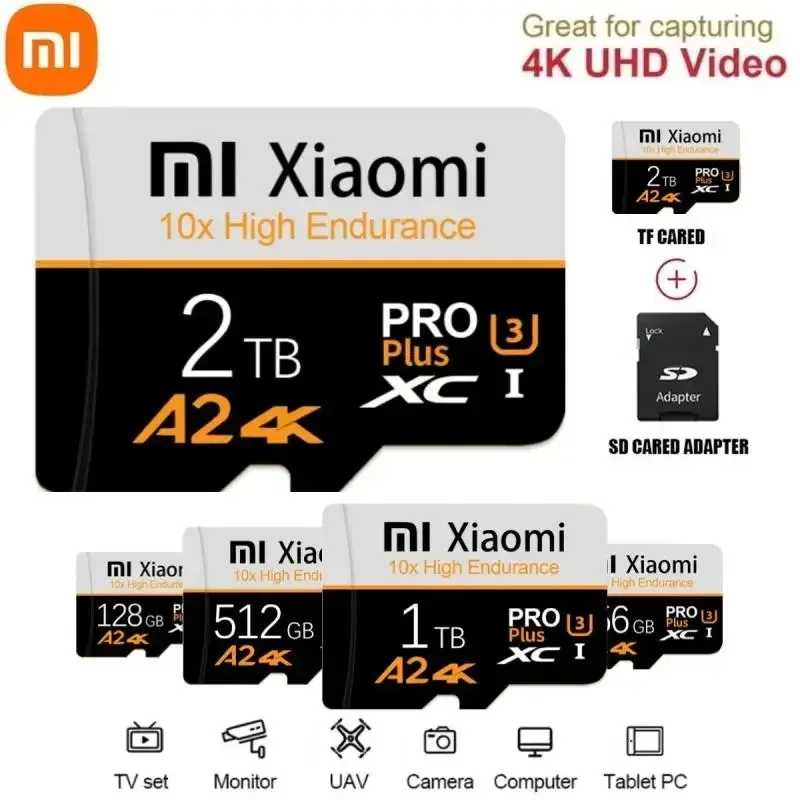 כרטיס זיכרון מהיר של Xiaomi בנפח 1TB או 2TB, כרטיס Micro TF SD בנפח 128GB או 256GB למצלמות, מכשירי מעקב ומכשירי Sony ו-Lenovo