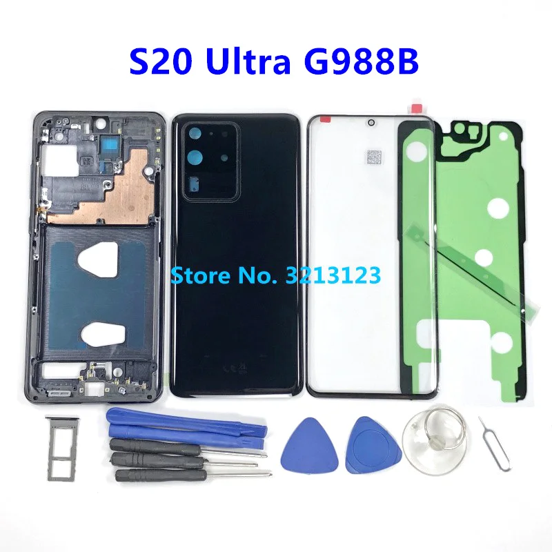 

S20U Full Housing Case Back Cover Glass Middle Frame For Samsung Galaxy S20 Ultra G988 SM-G988F G988B/DS Complete Parts