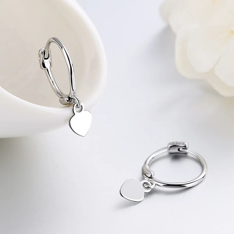 

925 Sterling Silver Love Heart Piercing Stud Earrings For Women Girls Romantic Party Jewelry Pendientes eh1361