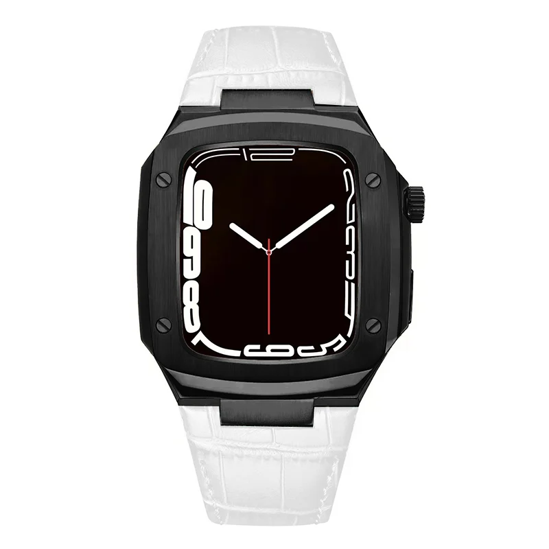 Leather Refit Mod Kit Bezel Case Band for Apple Watch Series 8 7 45mm 6 5 4 SE 44mm Modification Kit Metal Steel Band for IWatch