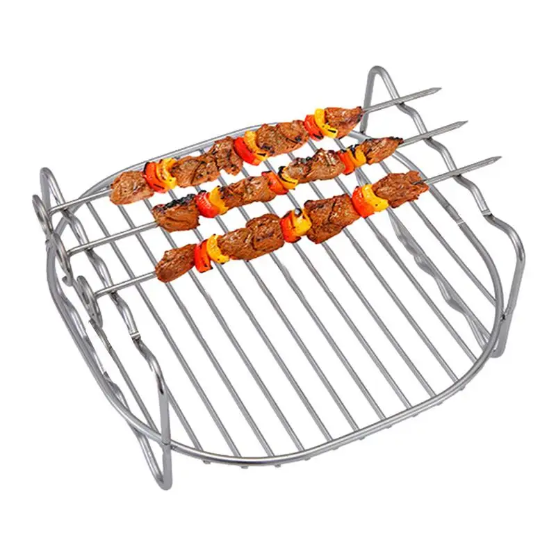 

Rack Grill Double Layer Double Layer Stainless Steel Airfryer Grill Multi-Purpose Grill Stand With Skewers 6 7 8 Inches
