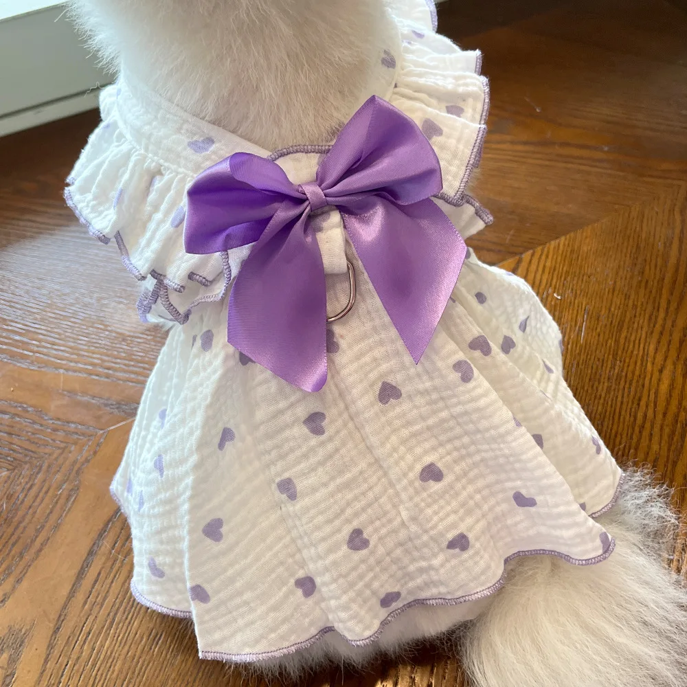 Фото Платья для домашних животных, одежда для весны и лета, собаки, кошки, плюшевые мишки, померанны, плюшевые игрушки, сердечки, вся хлопчатобумажная ткань №3
