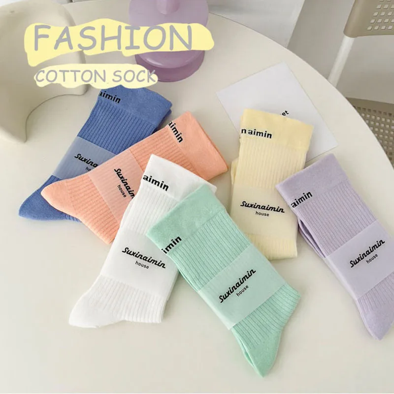 

Colorful Women Socks Fashion Casual Solid Color Breathable Cotton Sock For Girls Calcetas Kawaii Harajuku
